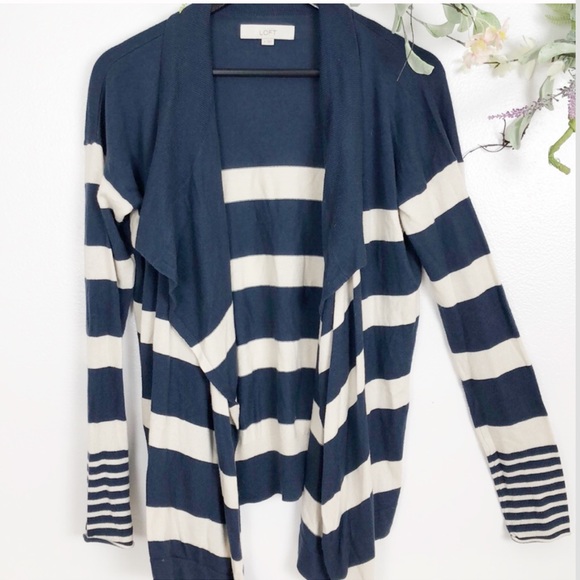 LOFT Sweaters - Ann Taylor Loft navy/cream open front cardigan